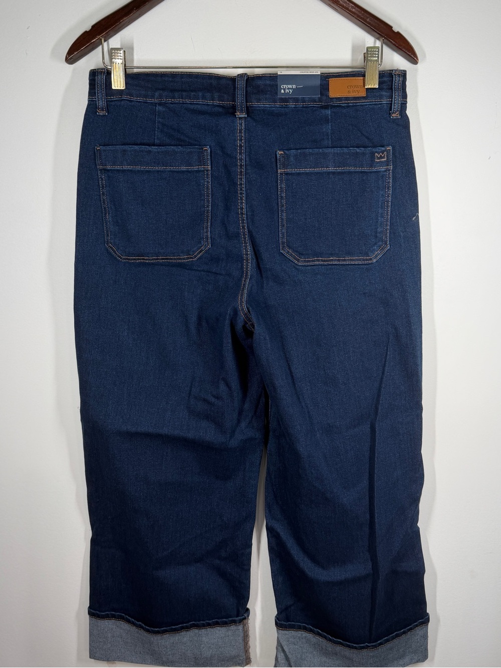 NWT Crown & Ivy Wide Leg Crop Jeans Size 10 Cuff Nicole Wash Patch Pocket - Picture 4 of 6
